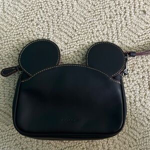 Coach Black Leather Mickey Ear Wristlet Clutch